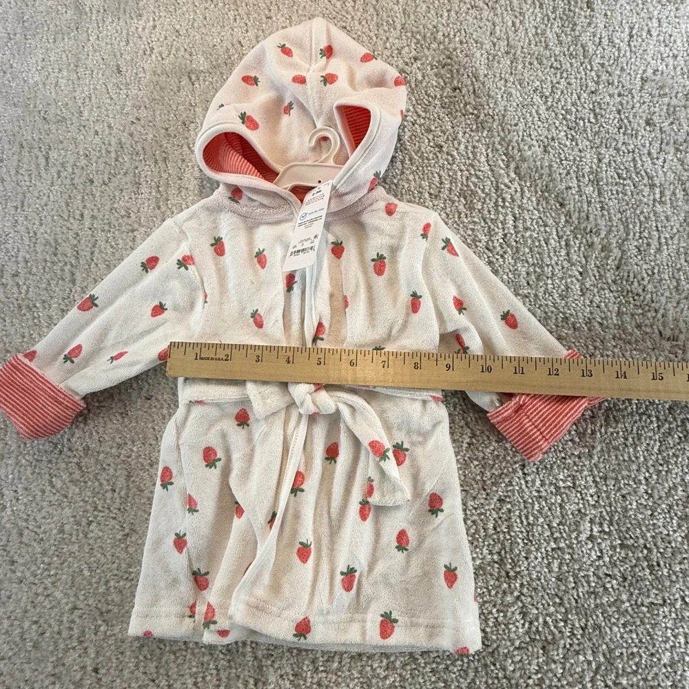 Carters Just One You Baby Strawberry Hooded Robe White Red 0-9M 1S201110 NWT